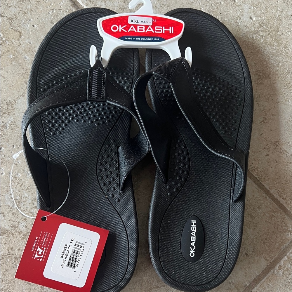 Okabashi Classic Black Flip Flops XXL 11.5-12.5 - Mariner - NWT